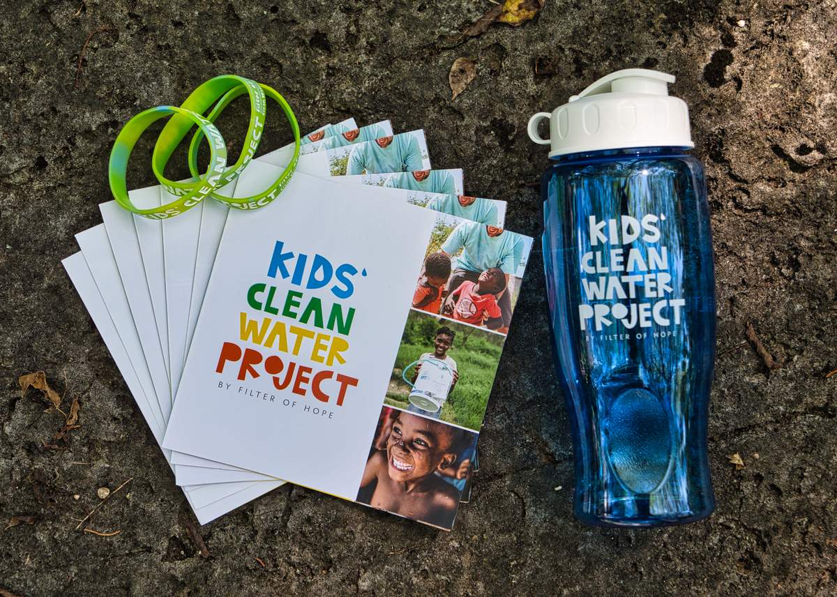 The Kids’ Clean Water Project kit with lessons, wristbands, and a water filter