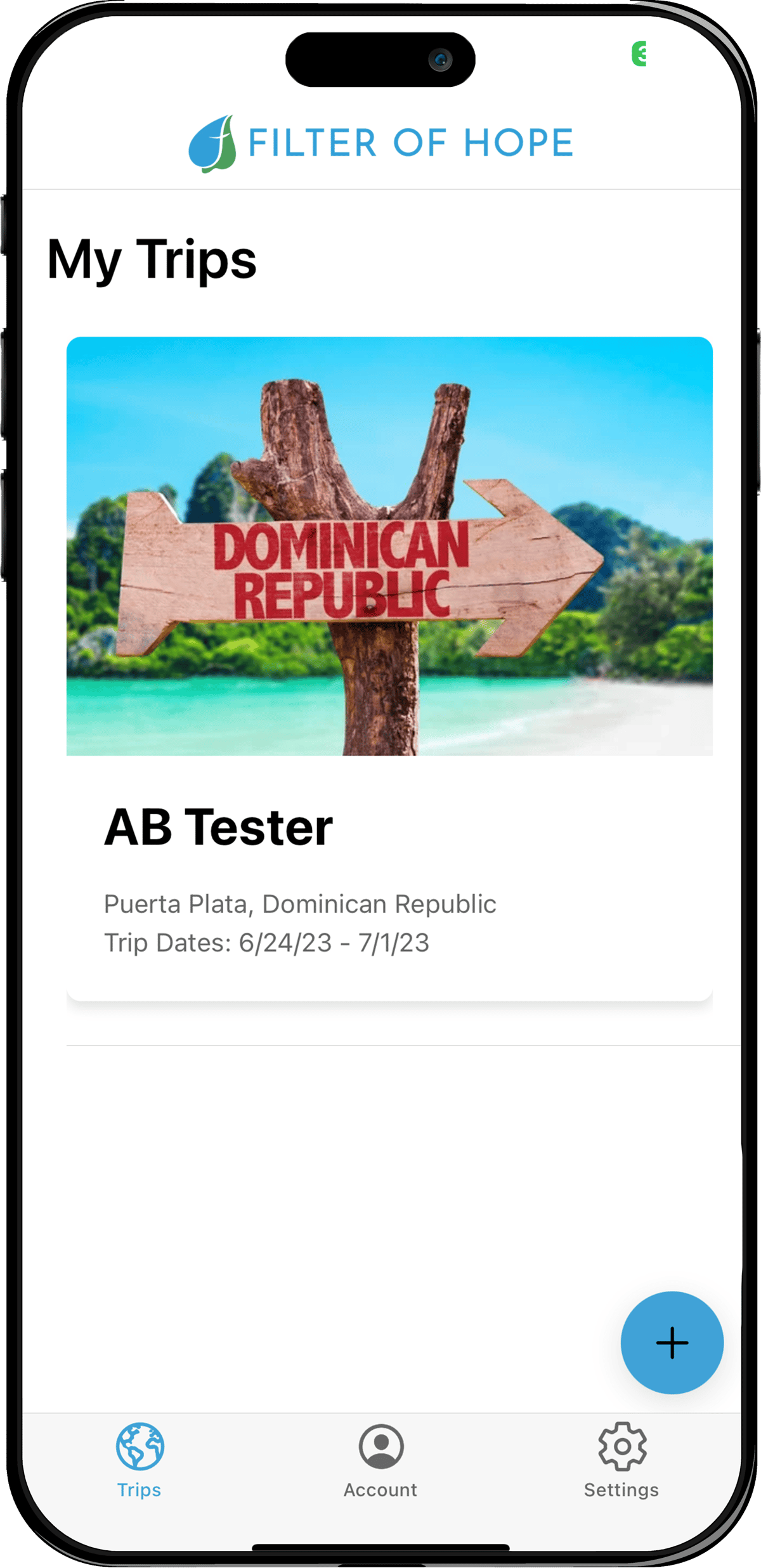 Filter of Hope app trips screen