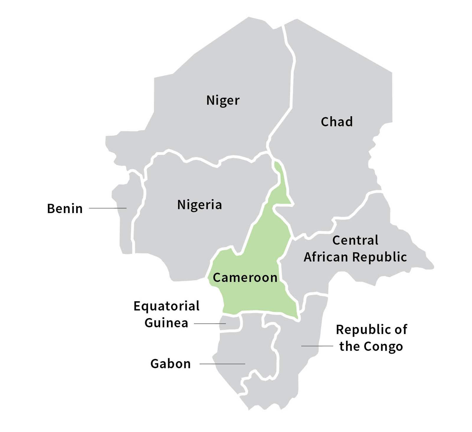 Map of Central Africa with Cameroon highlighted