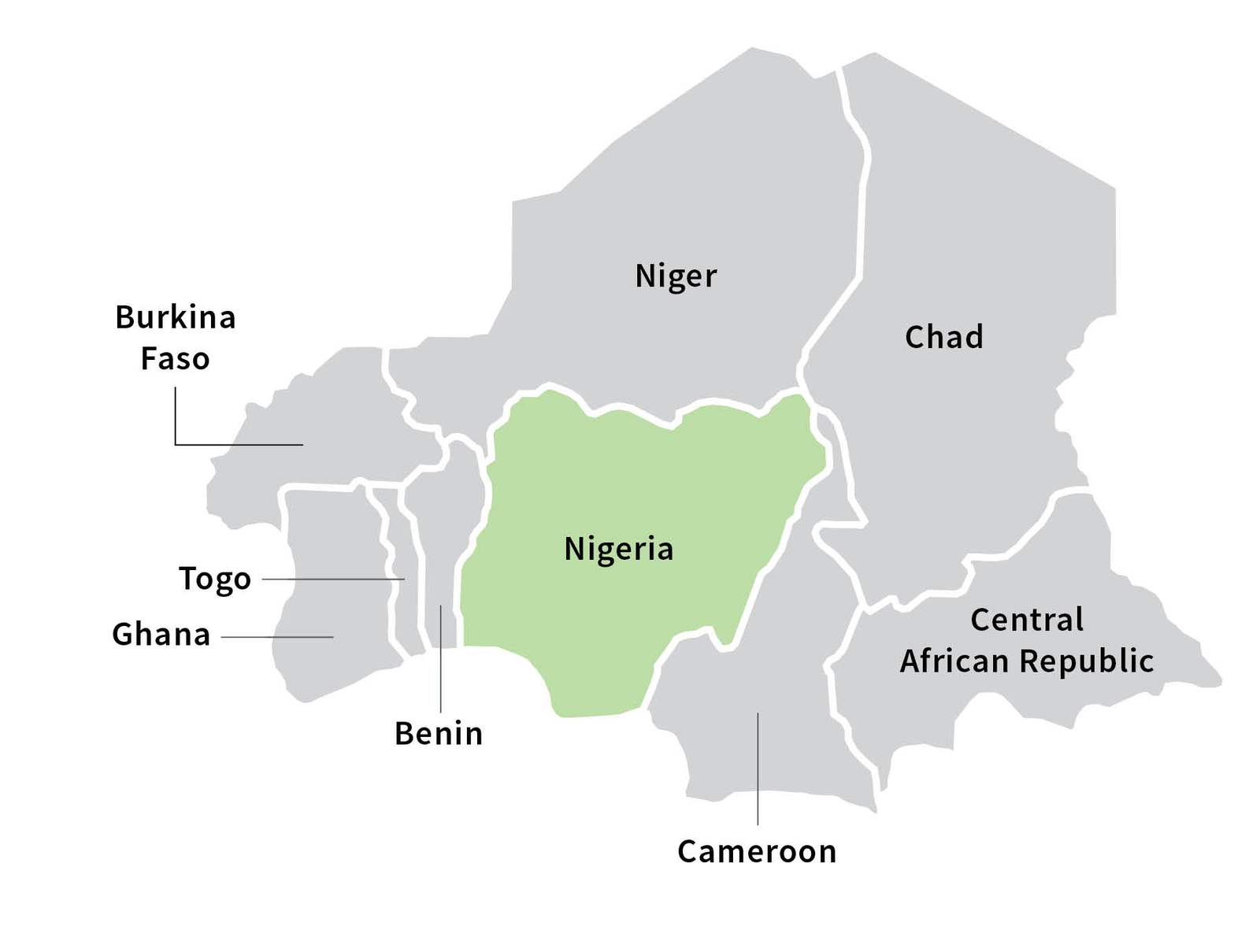 Map of West Africa with Nigeria highlighted