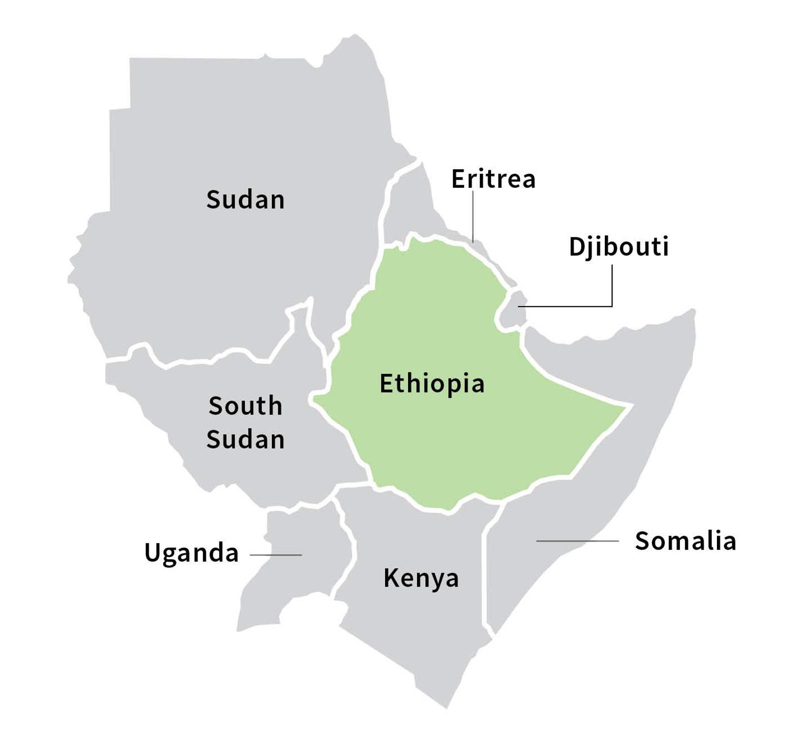 Map of the Horn of Africa with Ethiopia highlighted