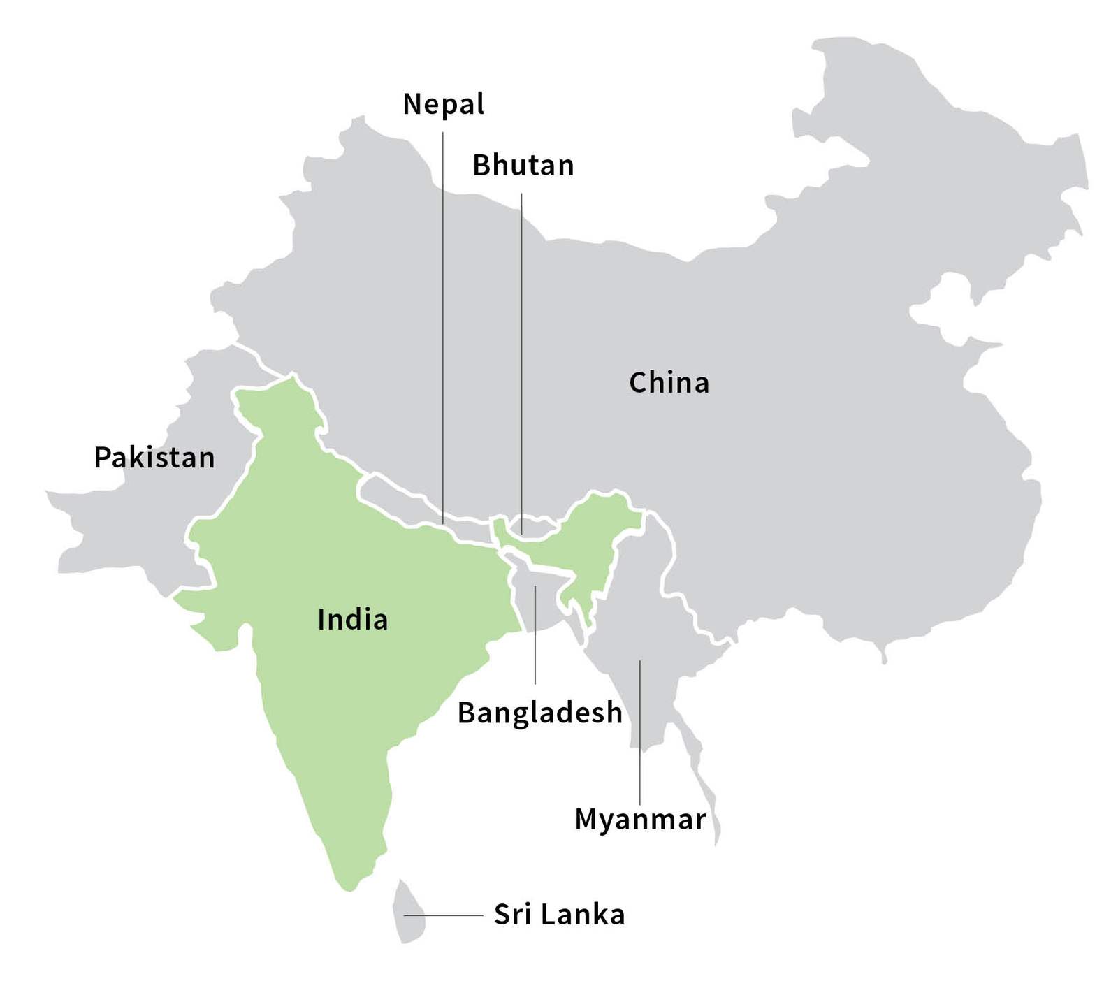 Map of South Asia with India highlighted