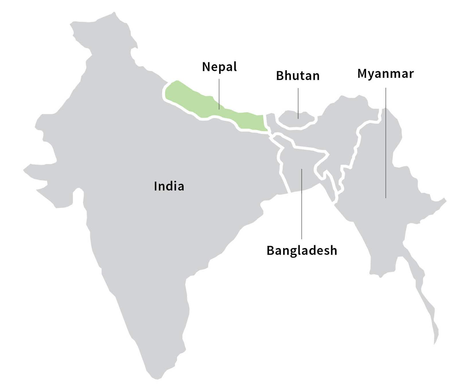 Map of South Asia with Nepal highlighted
